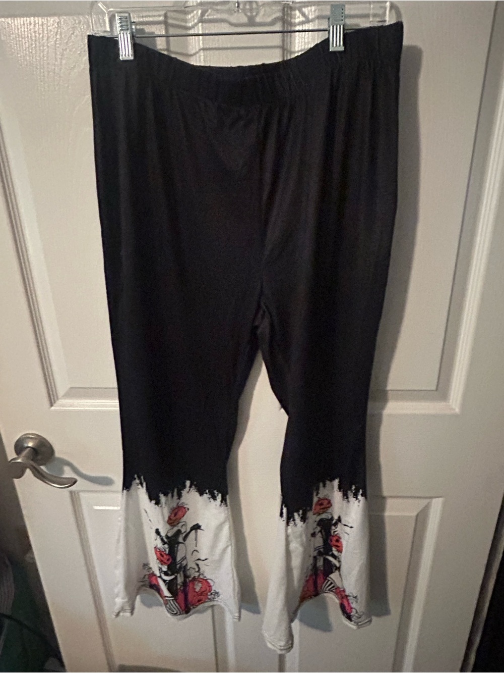 Women's Black & White Pumpkin Head Hem Pants